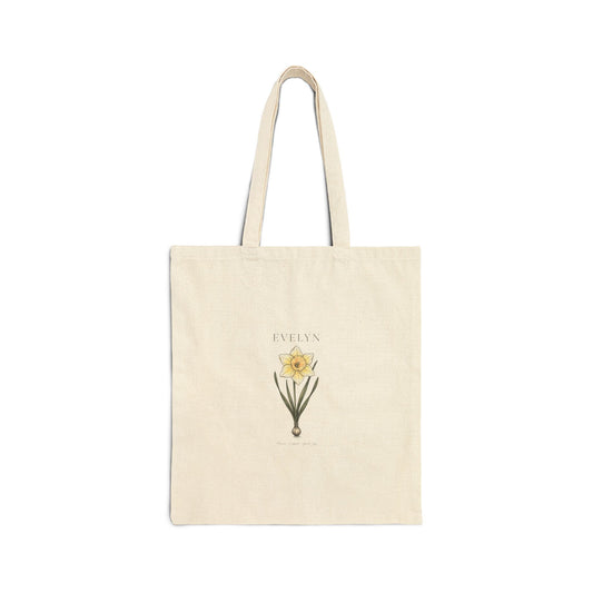 Daffodil Birth Flower Tote | Botanical Watercolor Line Art, Personalized