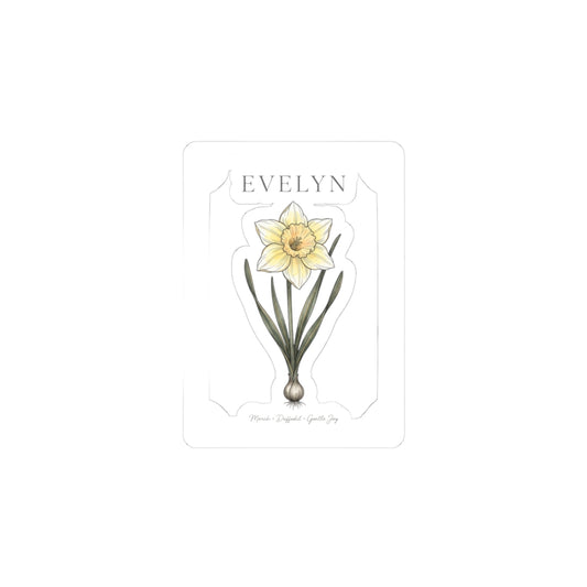 Daffodil Birth Month Flower Kiss-Cut Stickers | Botanical Watercolor, Custom Name