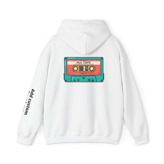 Custom Cassette Mix Tape Hoodie — Personalized Text & Sleeve Print