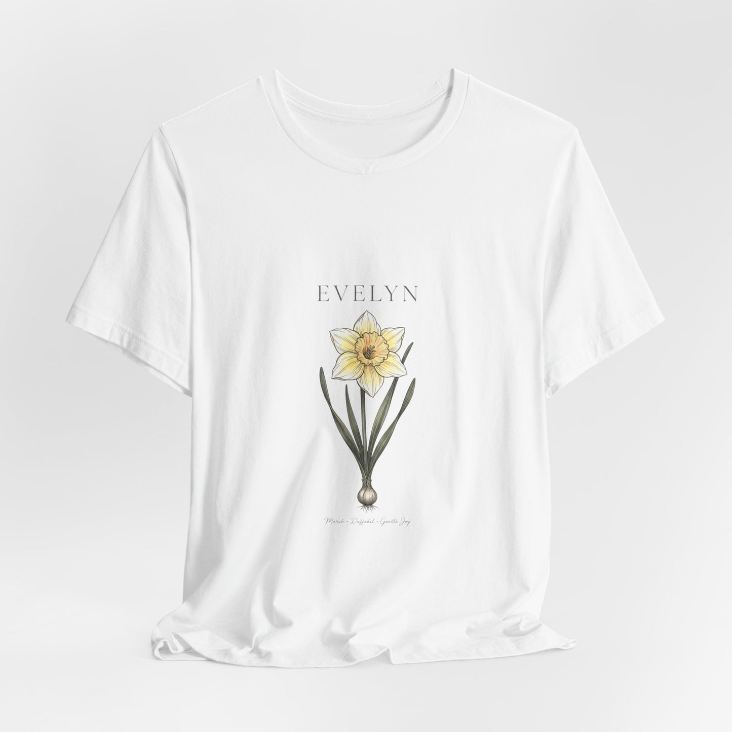 Daffodil Birth Month Flower Tee | Botanical Watercolor, Personalized Name