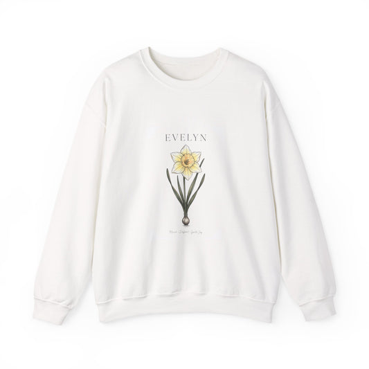 Daffodil Birth Flower Sweatshirt | Personalized botanical, watercolor line art