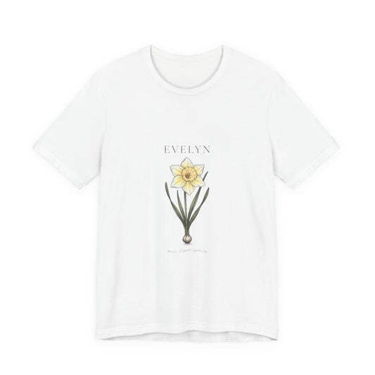 Daffodil Birth Month Flower Tee | Botanical Watercolor, Personalized Name